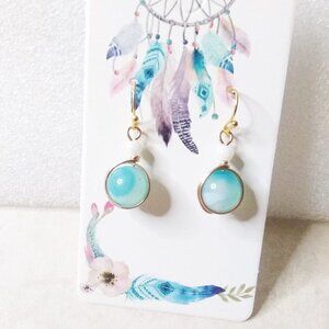 Sun Kissed! Aqua + Gold Agate Drop Earrings! Sexy Summer + Vacation Ready